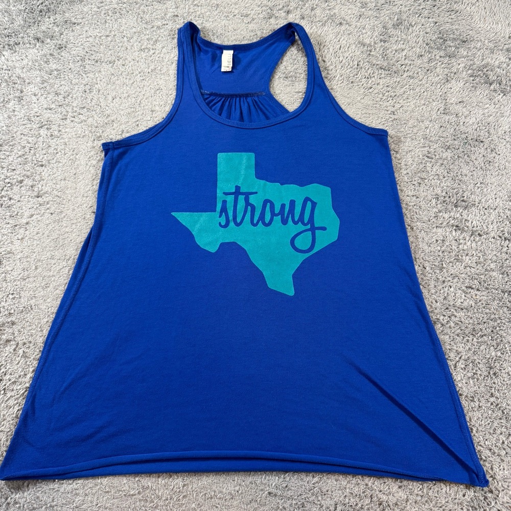 Bella Women Texas Strong Racerback Tank Top Size S Blue Teal Flowy Graphic
